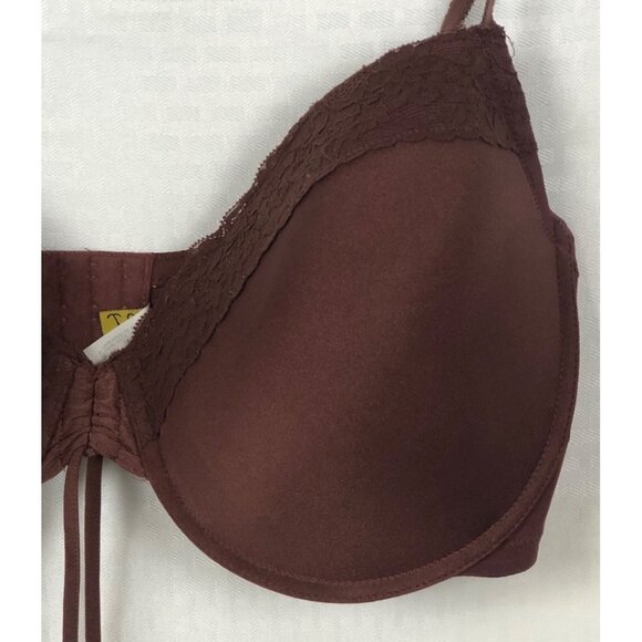 QT Bra Women Size 42D Brown Lined Underwire Back Close Lace Adjustable Straps - Picture 4 of 12